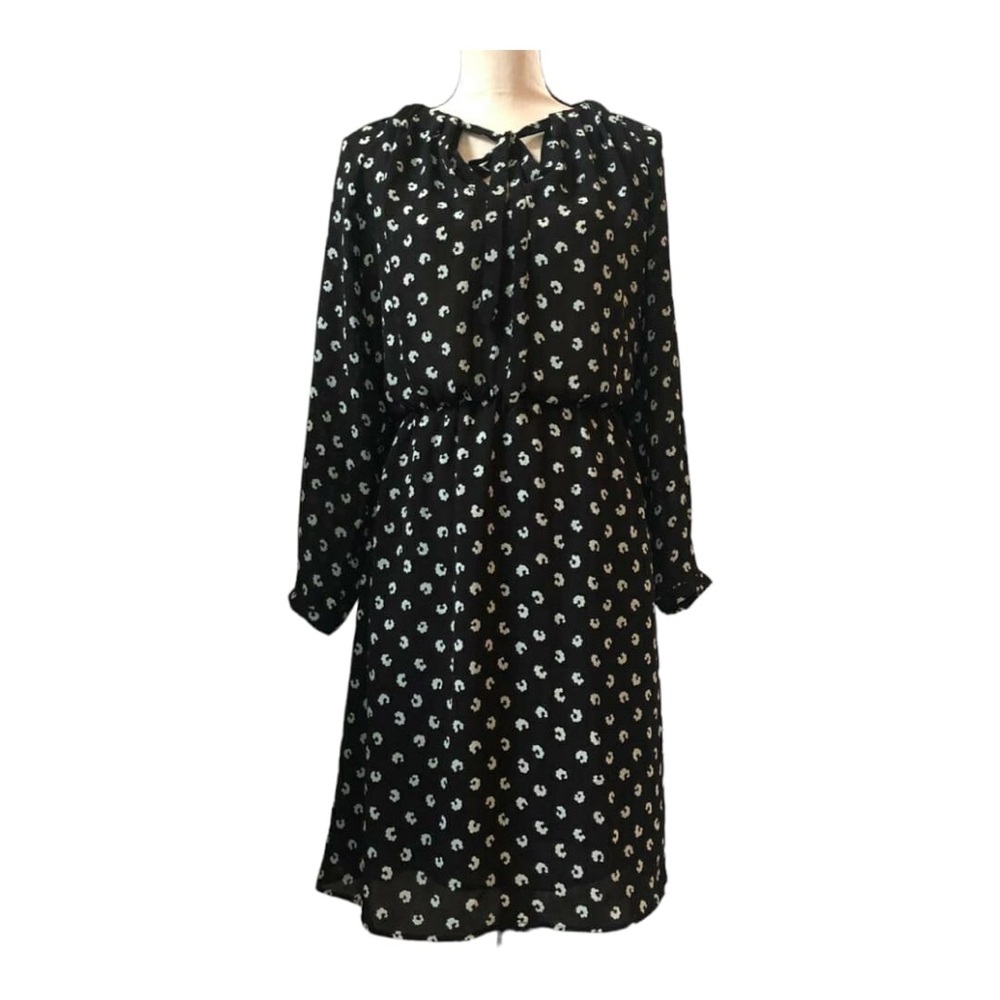 Loft long Sleeve Black with Blue Pattern Dress Size 8.